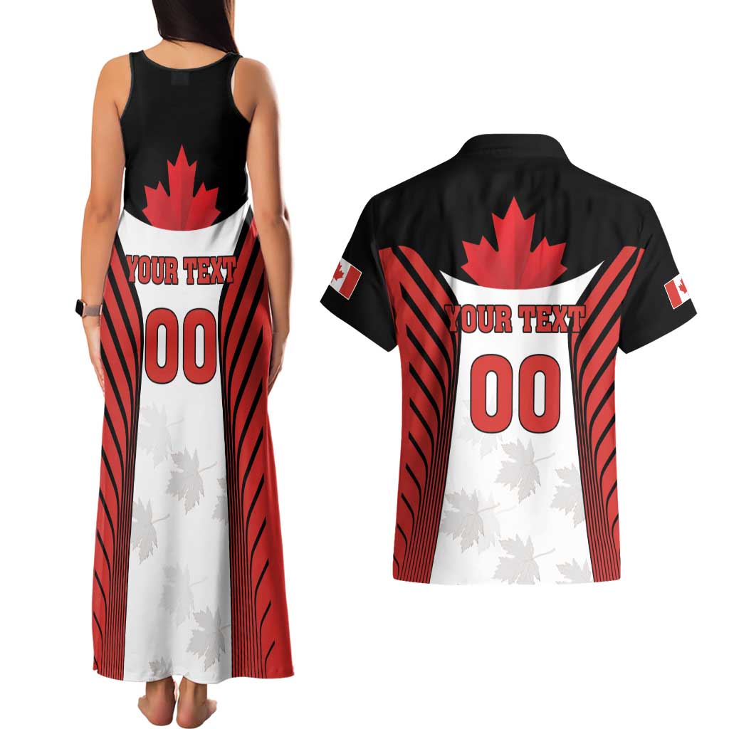 Custom Canada Hockey Couples Matching Tank Maxi Dress and Hawaiian Shirt Moose Playing Ice Hockey