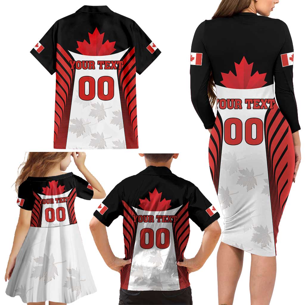 Custom Canada Hockey Family Matching Long Sleeve Bodycon Dress and Hawaiian Shirt Moose Playing Ice Hockey