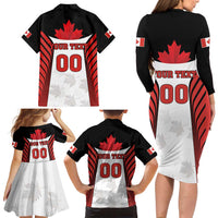 Custom Canada Hockey Family Matching Long Sleeve Bodycon Dress and Hawaiian Shirt Moose Playing Ice Hockey
