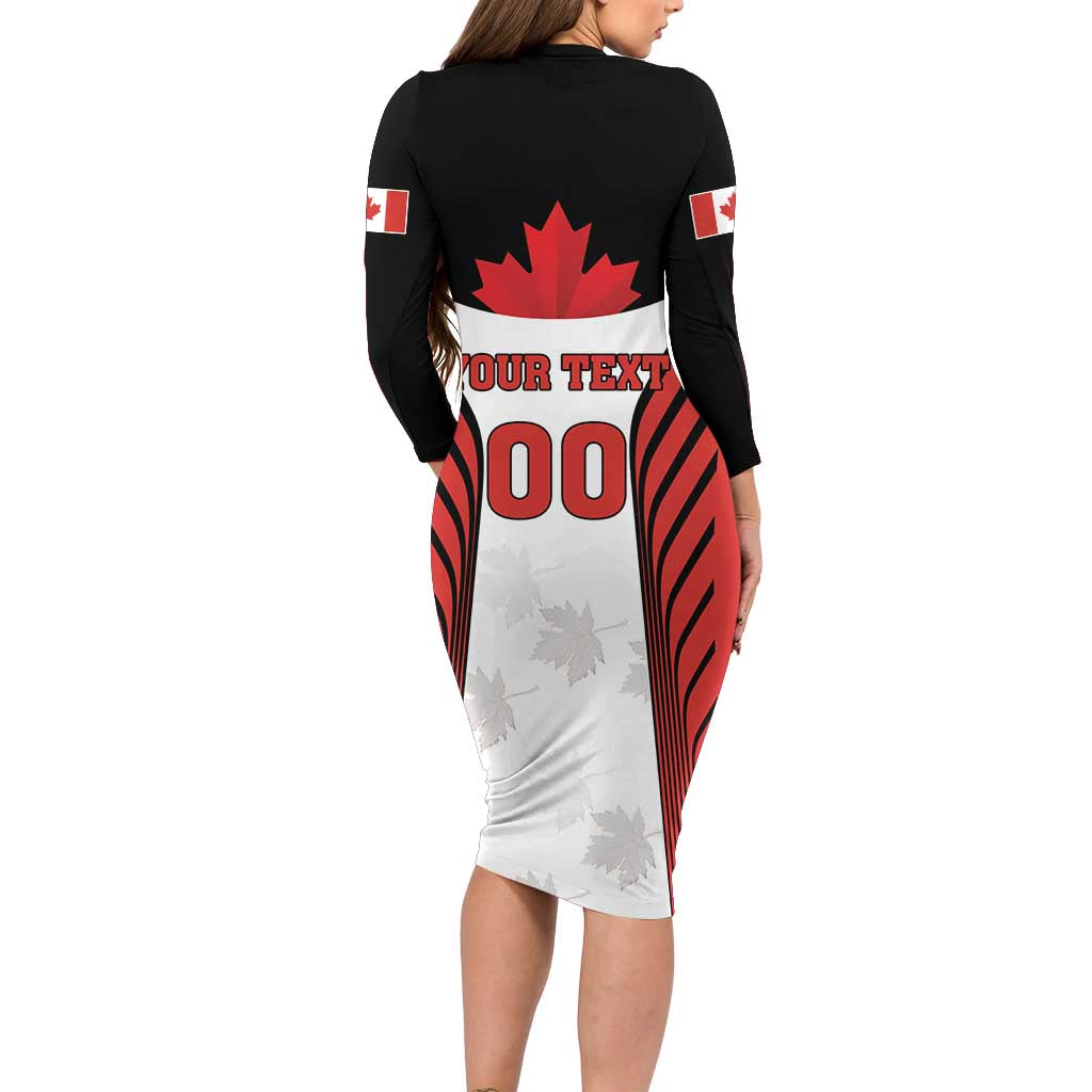 Custom Canada Hockey Family Matching Long Sleeve Bodycon Dress and Hawaiian Shirt Moose Playing Ice Hockey