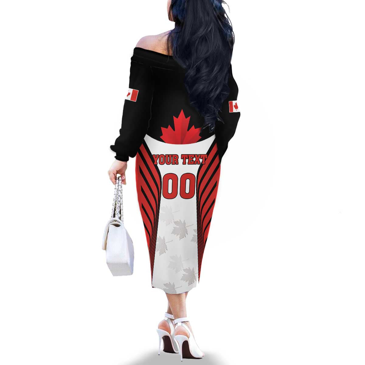 Custom Canada Hockey Family Matching Off The Shoulder Long Sleeve Dress and Hawaiian Shirt Moose Playing Ice Hockey