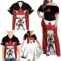 Custom Canada Hockey Family Matching Off Shoulder Maxi Dress and Hawaiian Shirt Moose Playing Ice Hockey