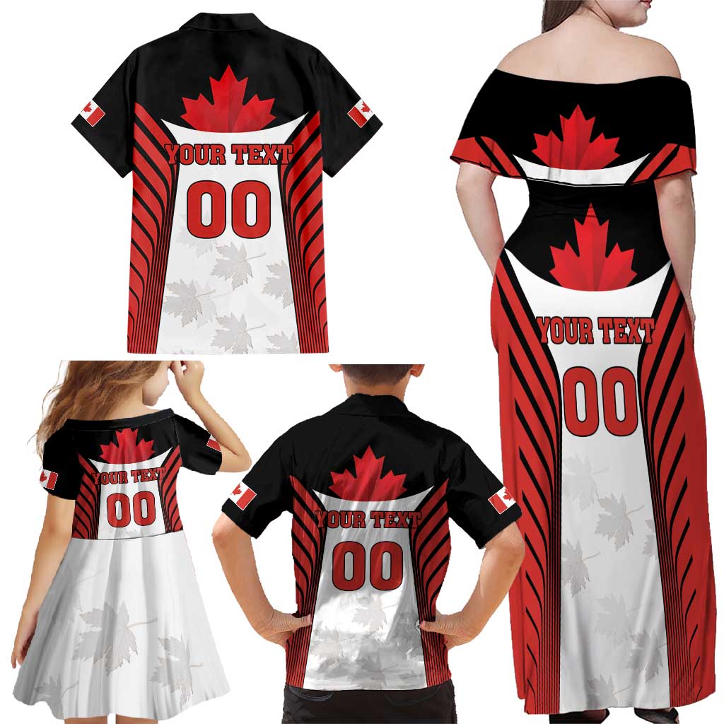 Custom Canada Hockey Family Matching Off Shoulder Maxi Dress and Hawaiian Shirt Moose Playing Ice Hockey