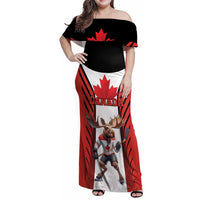 Custom Canada Hockey Family Matching Off Shoulder Maxi Dress and Hawaiian Shirt Moose Playing Ice Hockey