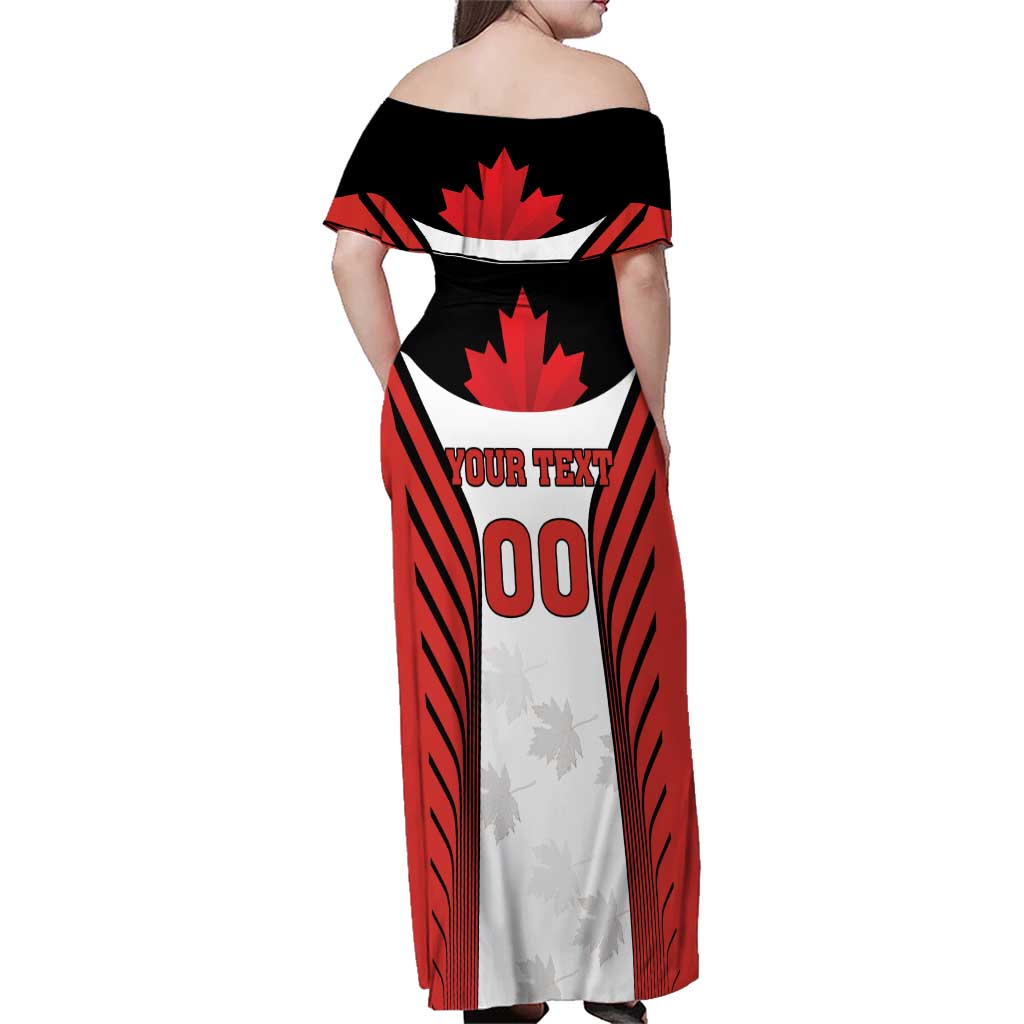 Custom Canada Hockey Family Matching Off Shoulder Maxi Dress and Hawaiian Shirt Moose Playing Ice Hockey