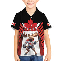 Custom Canada Hockey Family Matching Off Shoulder Maxi Dress and Hawaiian Shirt Moose Playing Ice Hockey