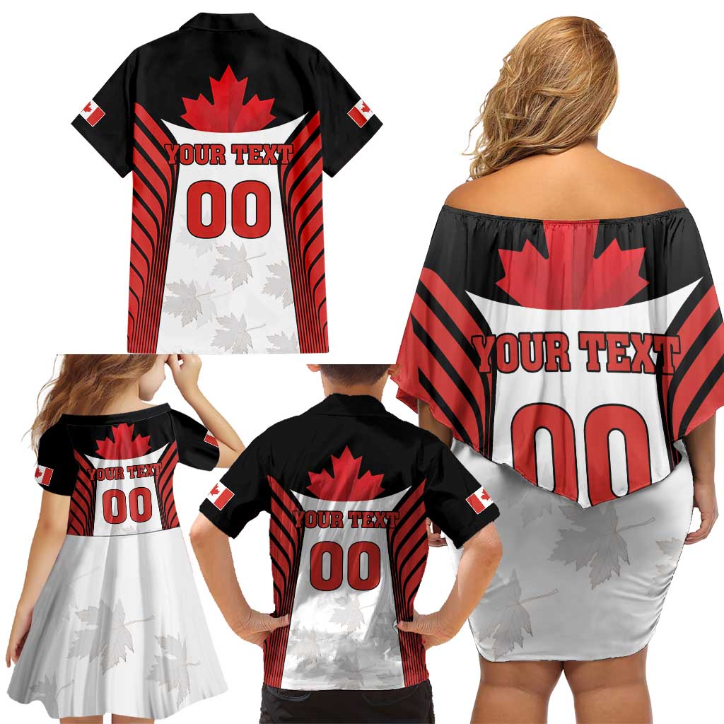 Custom Canada Hockey Family Matching Off Shoulder Short Dress and Hawaiian Shirt Moose Playing Ice Hockey