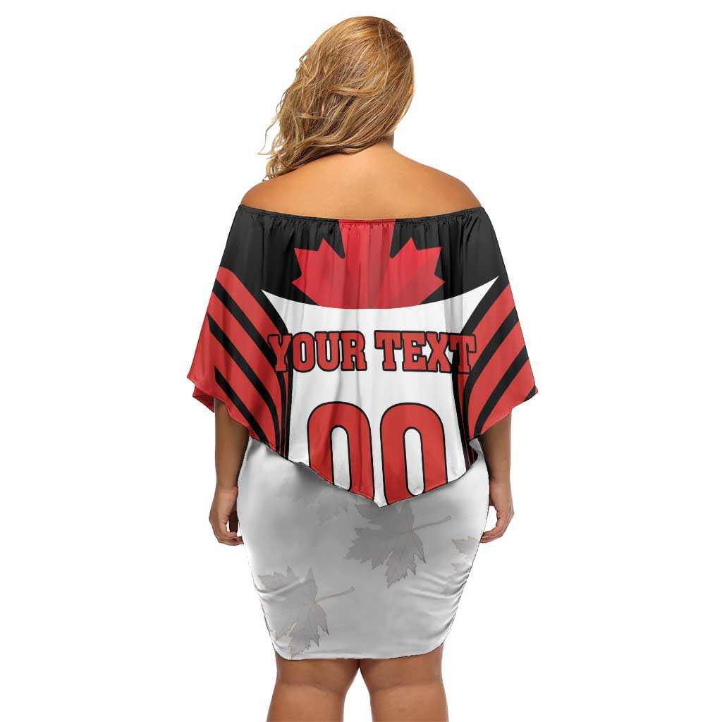 Custom Canada Hockey Family Matching Off Shoulder Short Dress and Hawaiian Shirt Moose Playing Ice Hockey
