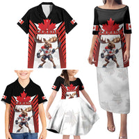 Custom Canada Hockey Family Matching Puletasi and Hawaiian Shirt Moose Playing Ice Hockey