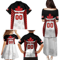 Custom Canada Hockey Family Matching Puletasi and Hawaiian Shirt Moose Playing Ice Hockey