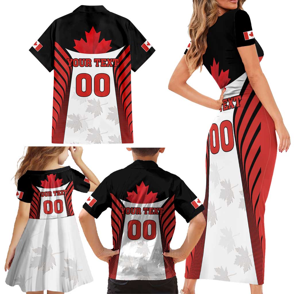 Custom Canada Hockey Family Matching Short Sleeve Bodycon Dress and Hawaiian Shirt Moose Playing Ice Hockey
