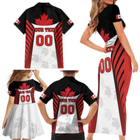 Custom Canada Hockey Family Matching Short Sleeve Bodycon Dress and Hawaiian Shirt Moose Playing Ice Hockey