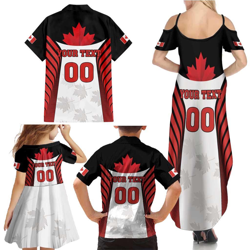 Custom Canada Hockey Family Matching Summer Maxi Dress and Hawaiian Shirt Moose Playing Ice Hockey