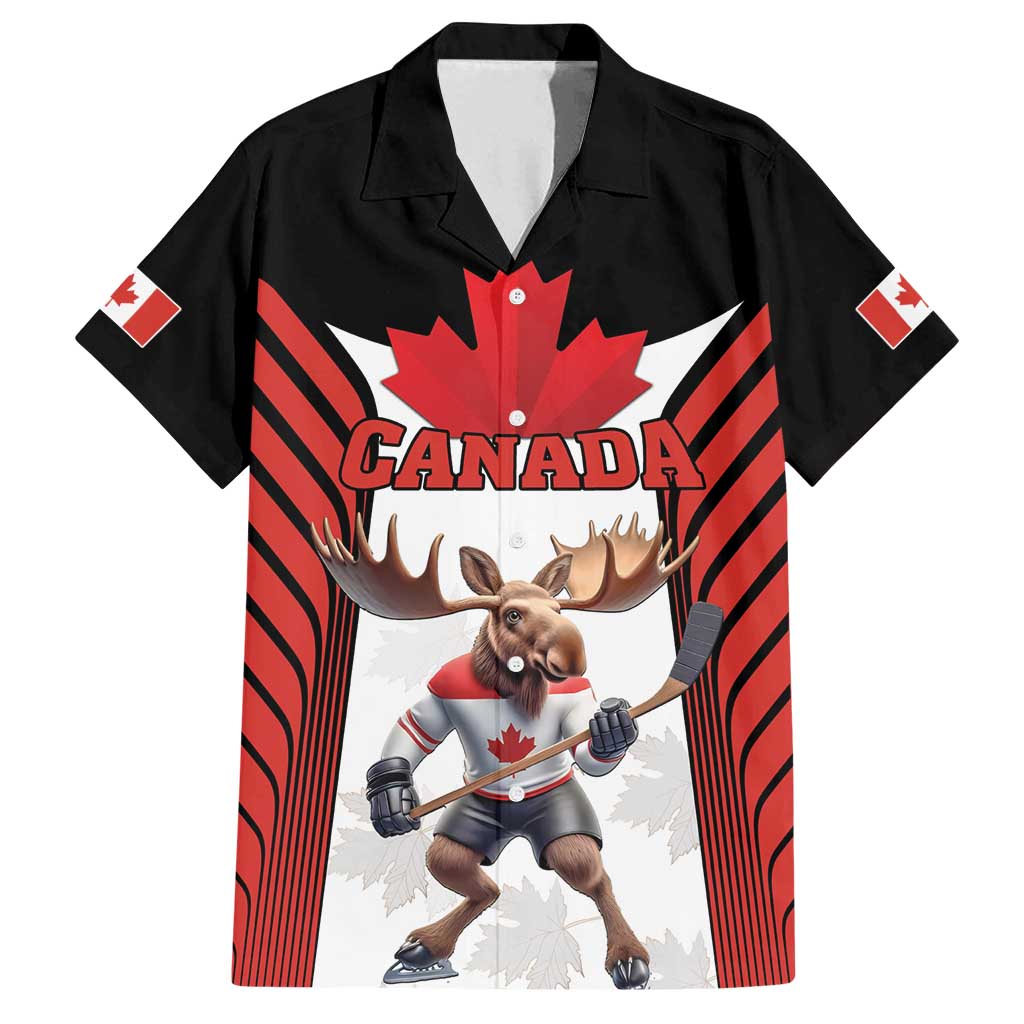 Custom Canada Hockey Family Matching Summer Maxi Dress and Hawaiian Shirt Moose Playing Ice Hockey