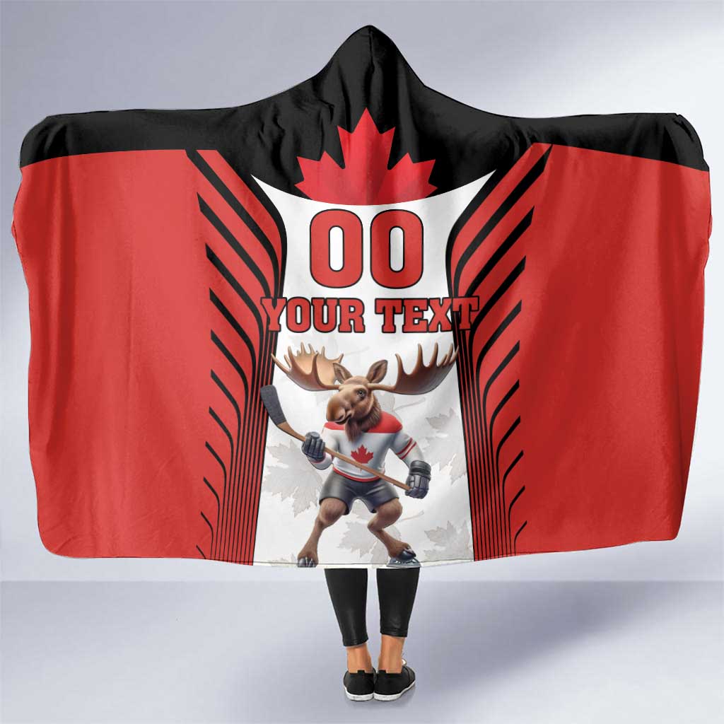 Custom Canada Hockey Hooded Blanket Moose Playing Ice Hockey