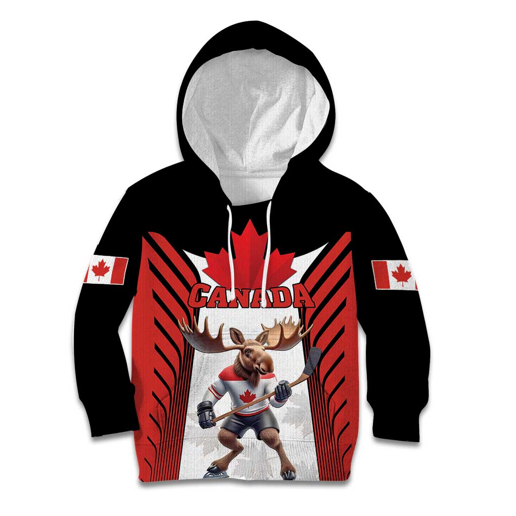 Custom Canada Hockey Kid Hoodie Moose Playing Ice Hockey