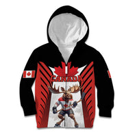 Custom Canada Hockey Kid Hoodie Moose Playing Ice Hockey