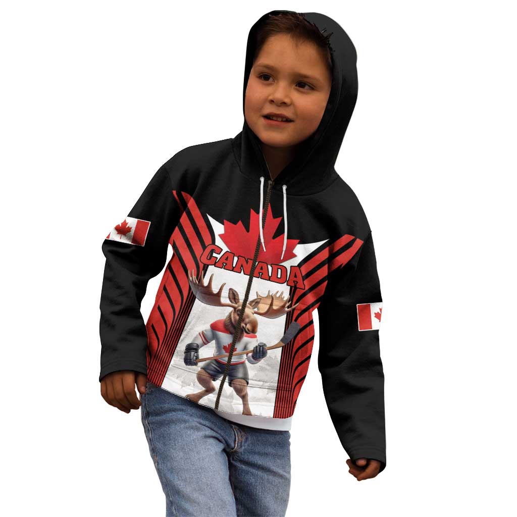 Custom Canada Hockey Kid Hoodie Moose Playing Ice Hockey