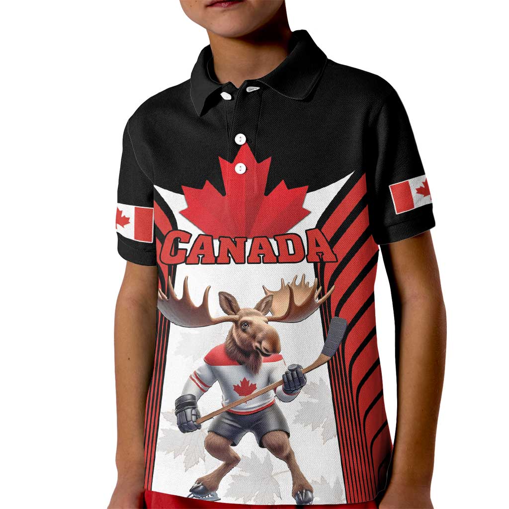 Custom Canada Hockey Kid Polo Shirt Moose Playing Ice Hockey