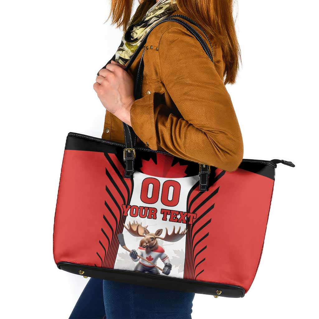 Custom Canada Hockey Leather Tote Bag Moose Playing Ice Hockey
