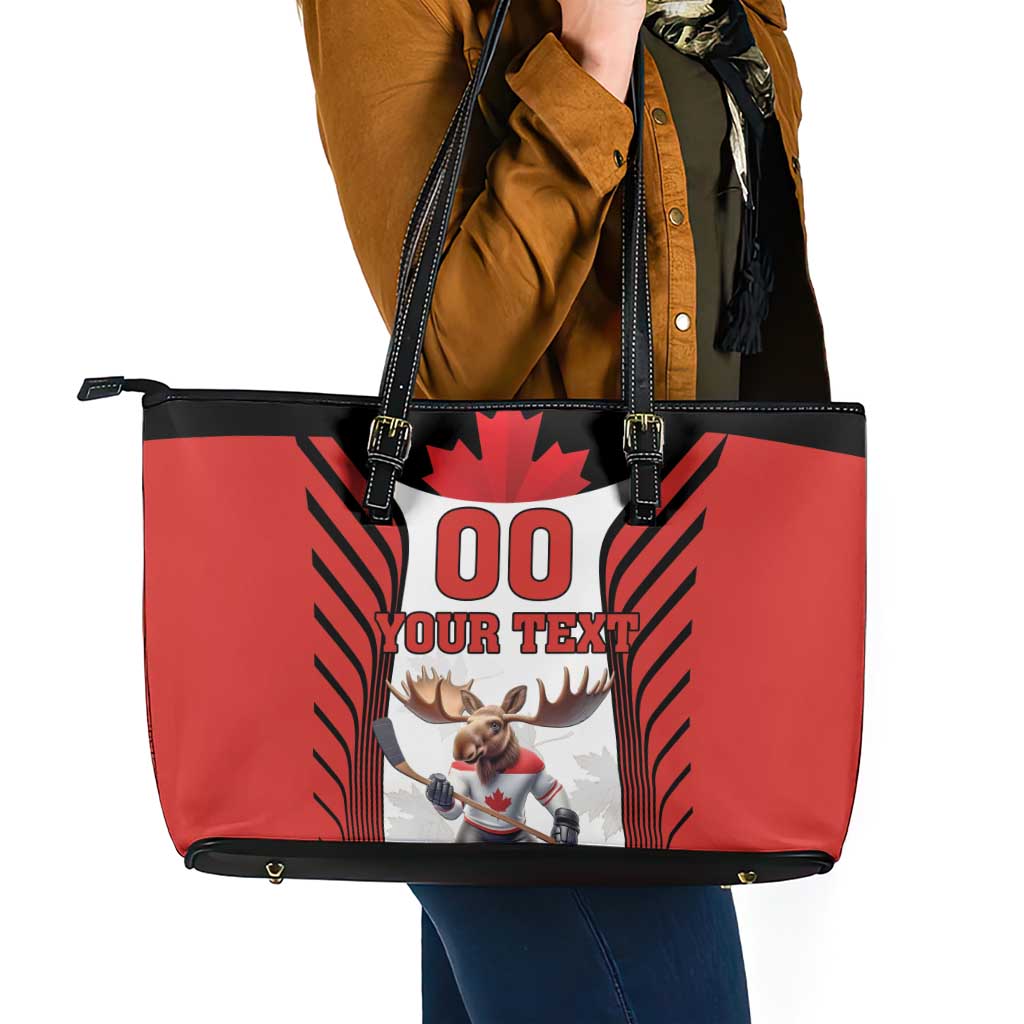 Custom Canada Hockey Leather Tote Bag Moose Playing Ice Hockey