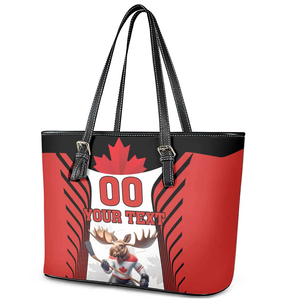 Custom Canada Hockey Leather Tote Bag Moose Playing Ice Hockey
