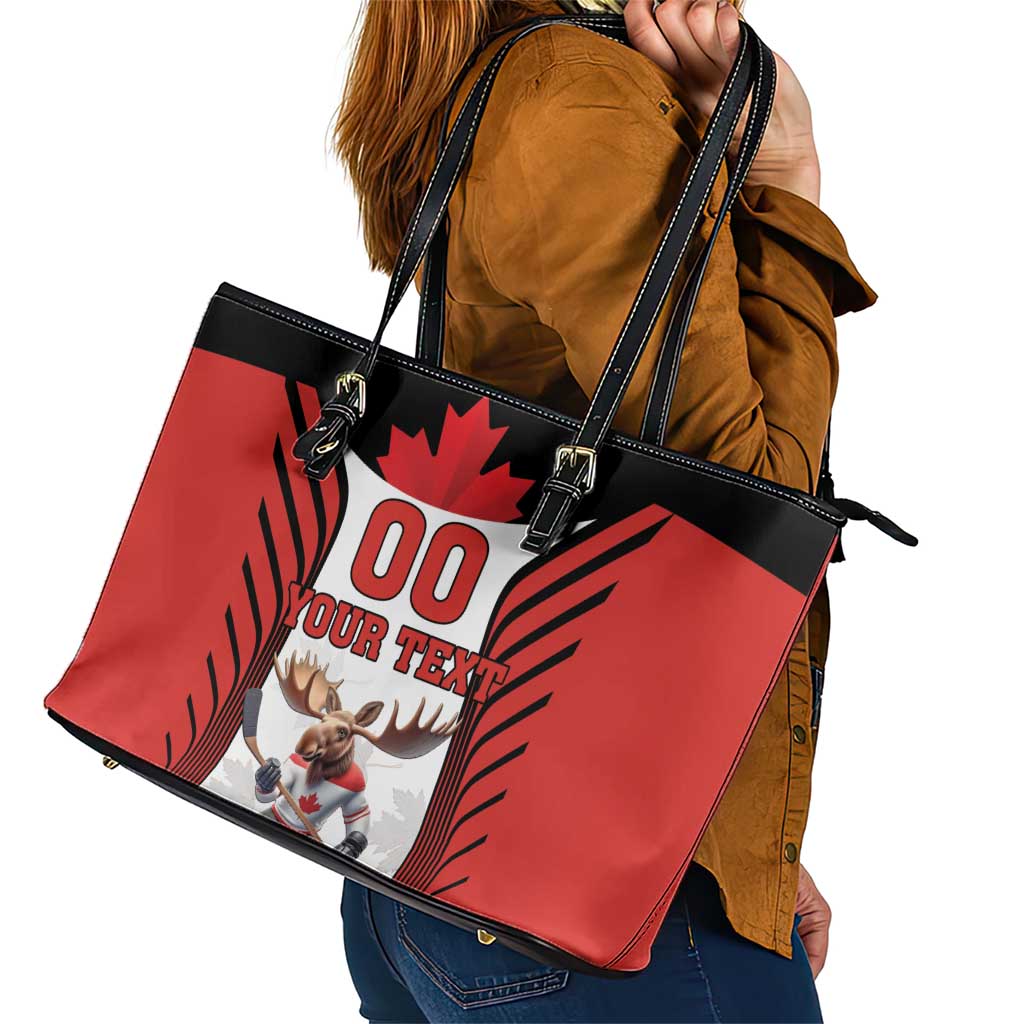 Custom Canada Hockey Leather Tote Bag Moose Playing Ice Hockey