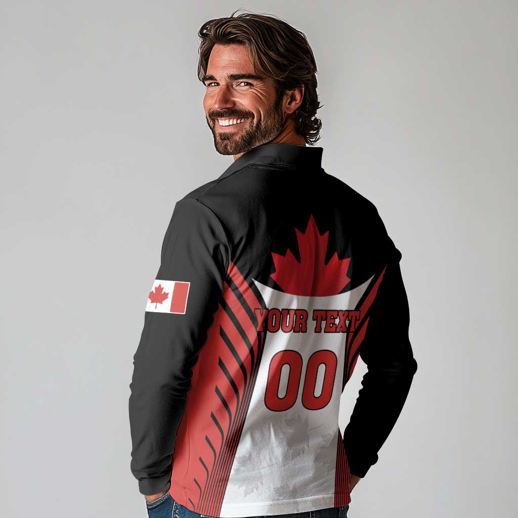 Custom Canada Hockey Long Sleeve Polo Shirt Moose Playing Ice Hockey