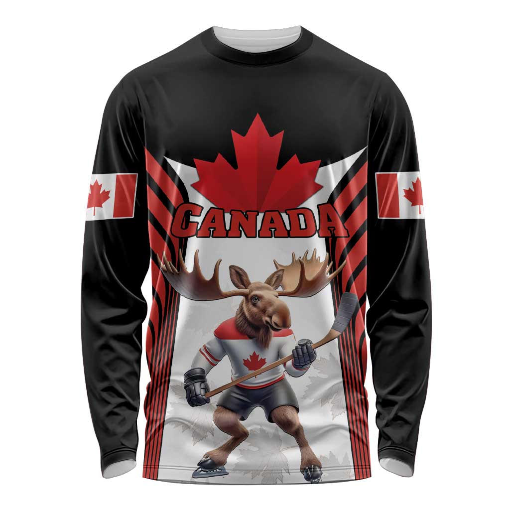 Custom Canada Hockey Long Sleeve Shirt Moose Playing Ice Hockey