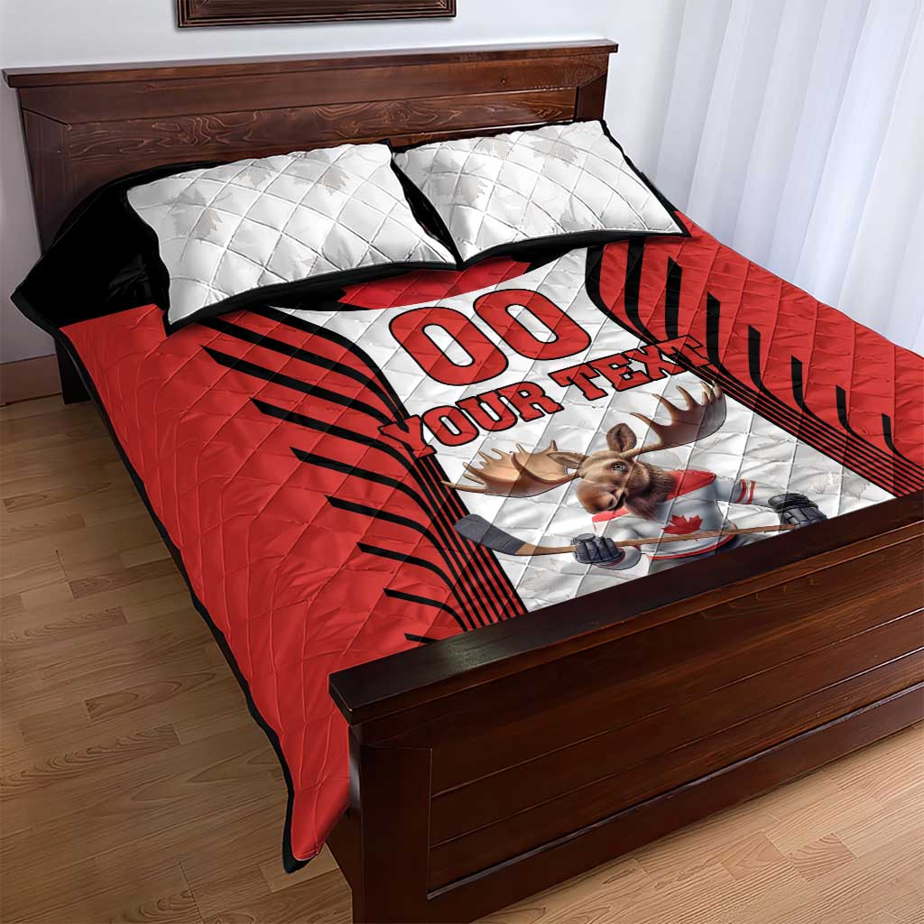 Custom Canada Hockey Quilt Bed Set Moose Playing Ice Hockey