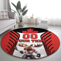 Custom Canada Hockey Round Carpet Moose Playing Ice Hockey