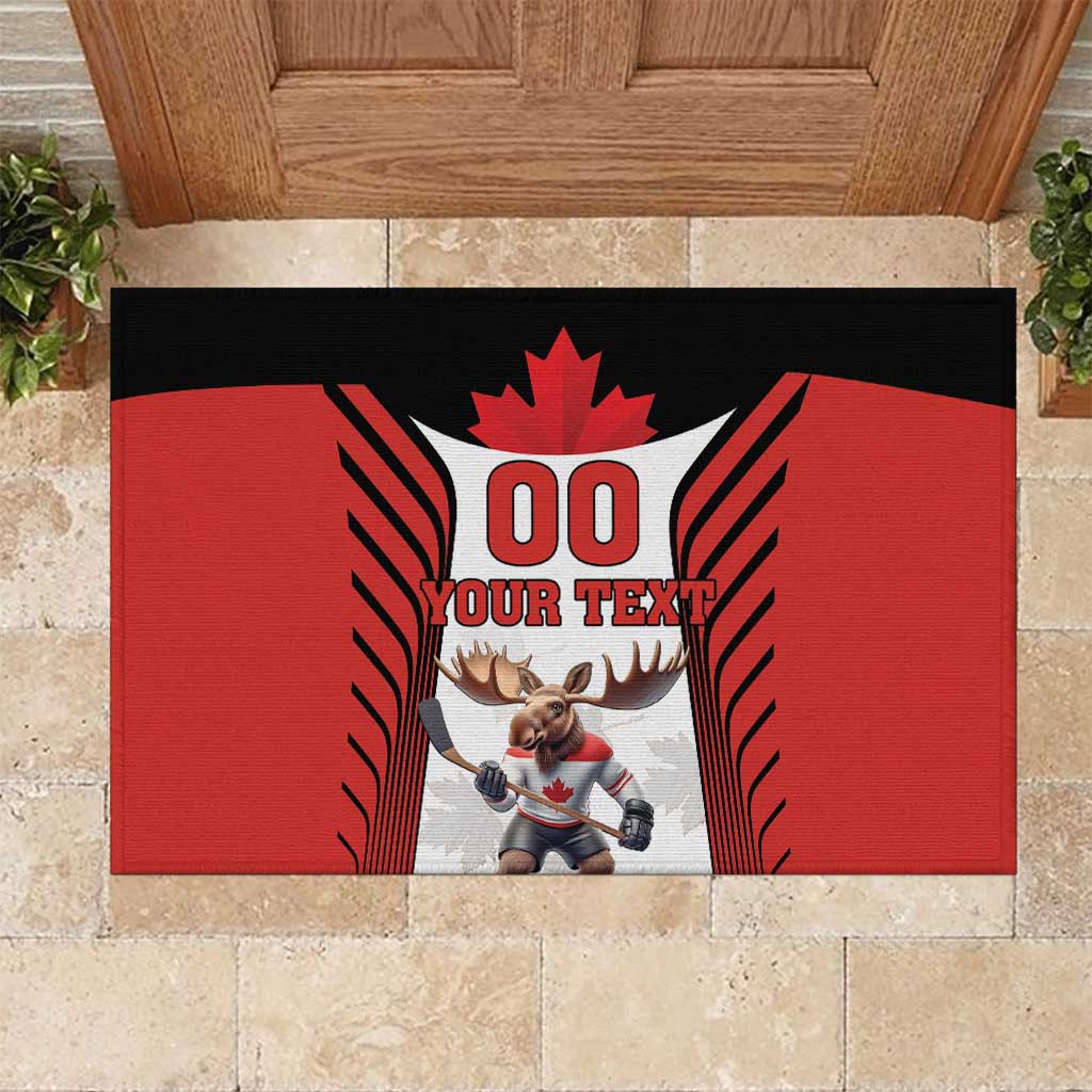 Custom Canada Hockey Rubber Doormat Moose Playing Ice Hockey