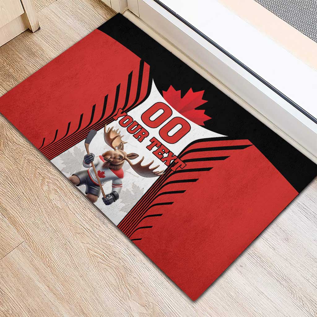 Custom Canada Hockey Rubber Doormat Moose Playing Ice Hockey