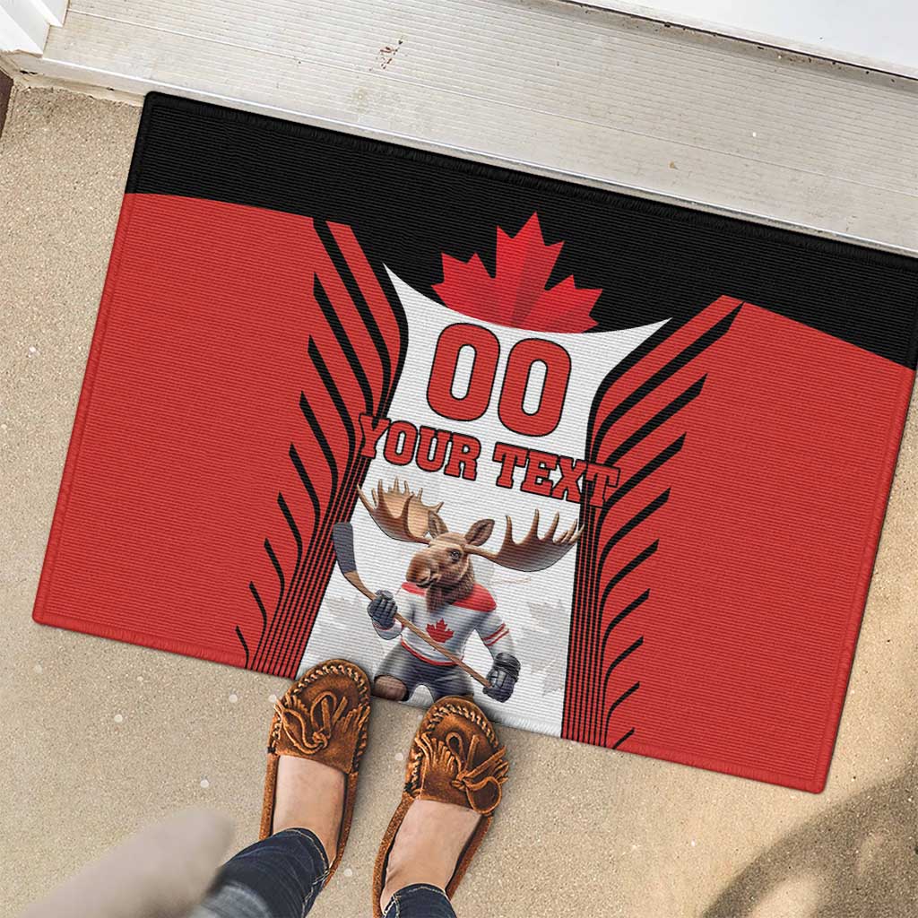 Custom Canada Hockey Rubber Doormat Moose Playing Ice Hockey