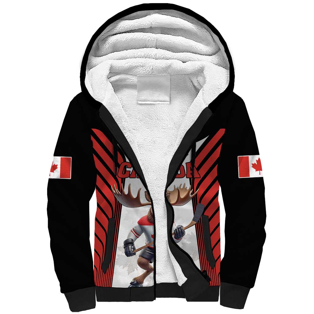 Custom Canada Hockey Sherpa Hoodie Moose Playing Ice Hockey