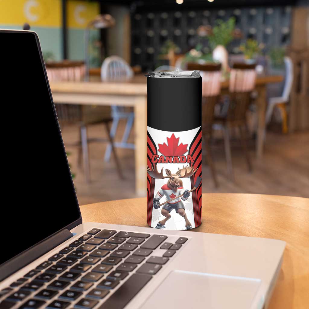 Custom Canada Hockey Skinny Tumbler Moose Playing Ice Hockey