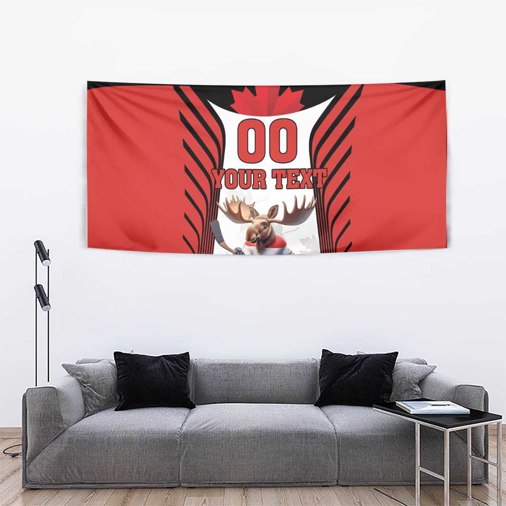 Custom Canada Hockey Tapestry Moose Playing Ice Hockey