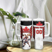Custom Canada Hockey Tumbler With Handle Moose Playing Ice Hockey