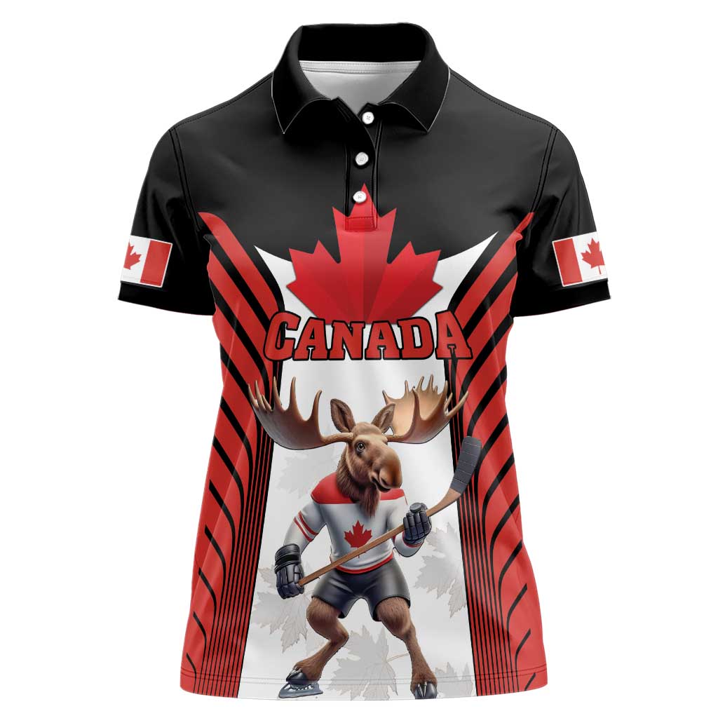 Custom Canada Hockey Women Polo Shirt Moose Playing Ice Hockey