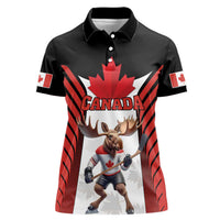 Custom Canada Hockey Women Polo Shirt Moose Playing Ice Hockey