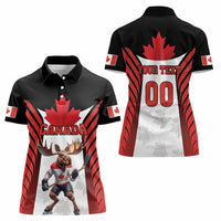 Custom Canada Hockey Women Polo Shirt Moose Playing Ice Hockey
