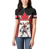 Custom Canada Hockey Women Polo Shirt Moose Playing Ice Hockey