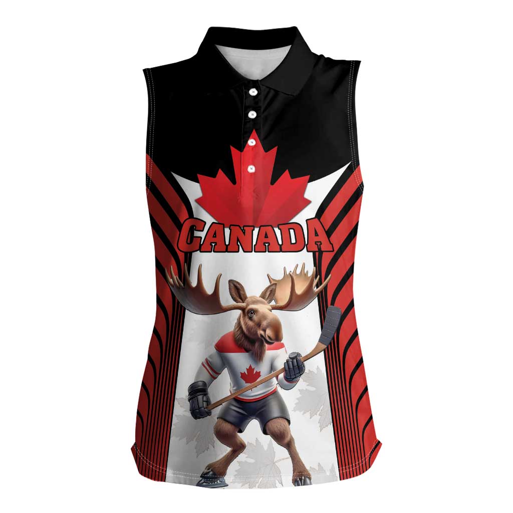 Custom Canada Hockey Women Sleeveless Polo Shirt Moose Playing Ice Hockey