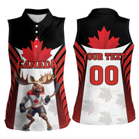Custom Canada Hockey Women Sleeveless Polo Shirt Moose Playing Ice Hockey
