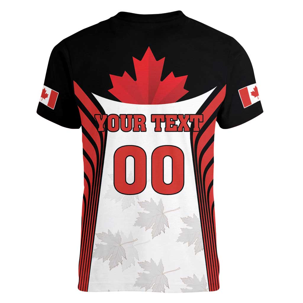 Custom Canada Hockey Women V-Neck T-Shirt Moose Playing Ice Hockey