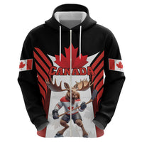 Custom Canada Hockey Zip Hoodie Moose Playing Ice Hockey