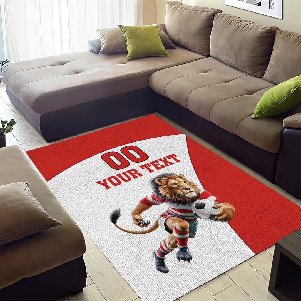 Custom England Football Area Rug Lion Mascot Sporty Version