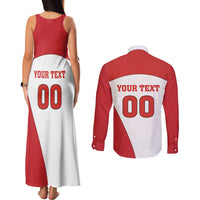 Custom England Football Couples Matching Tank Maxi Dress and Long Sleeve Button Shirt Lion Mascot Sporty Version