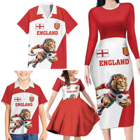 Custom England Football Family Matching Long Sleeve Bodycon Dress and Hawaiian Shirt Lion Mascot Sporty Version