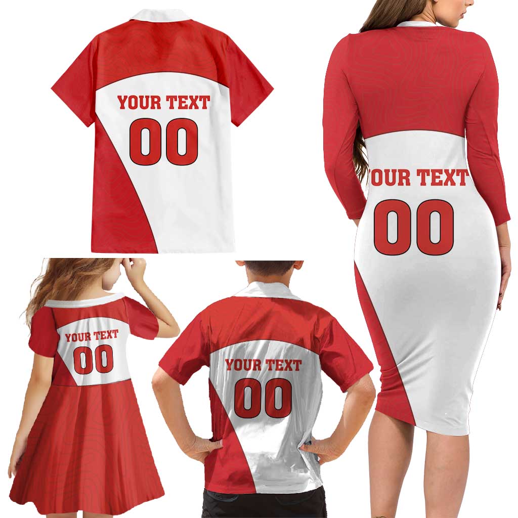 Custom England Football Family Matching Long Sleeve Bodycon Dress and Hawaiian Shirt Lion Mascot Sporty Version